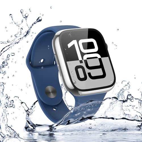 Image of Misxi [2 Pack] Waterproof Hard Case with Tempered Glass Compatible with Apple Watch Series 11 (2025) Series 10 46mm, Overall Protective Cover for iWatch Screen Protector, 1 Silver + 1 Transparent