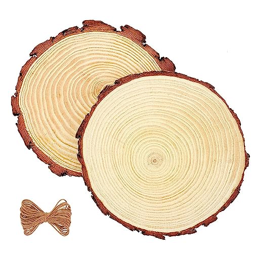 Naturale Tronco Legno,2 Pezzi Decorativi con Corteccia, Tondo Grezzo Fette di Legno Cerchi Creativi Dischi Naturale 16-18CM,Fette Con Corteccia Senza Fori per Pirografo,Decorativi Natale, Segnaposto