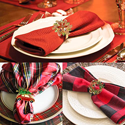 Image of Legigo Set of 8 Christmas Flower Napkin Rings Set for Dinning Table Setting- Red Rhinestone Xmas Winter Napkin Ring Holders for Cloth Napkins, Christmas Holiday Party Dinner Table Decoration