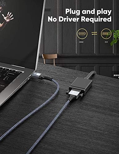 1.8m HDMI to DVI Cable,Snowkids DVI to HDMI Cable 1.8M Bi Directional Nylon Braided DVI-D 24+1 Male to HDMI Male Support 1080P Full HD Compatible for Roku, Laptop