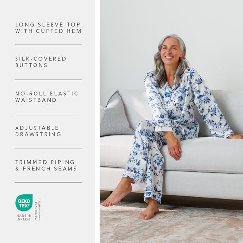 Image of Fishers Finery Women's 100% Mulberry Silk Long Pajama Set with Gift Box
