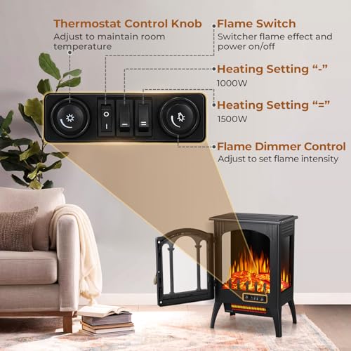 Image of R.W.FLAME Electric Fireplace Heater 17 inch, Cathedral Stylish, Different Flame Effects and Log Set Colors, Adjustable Brightness and Heating Mode, Overheating Safe Design