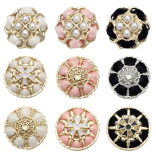 9 piezas perlas flor botones cristal rhinestone flor botón perla rhinestone botón decoración plana espalda botones para la fabricación de joyas ropa bolsos zapatos vestido de novia DIY (9)