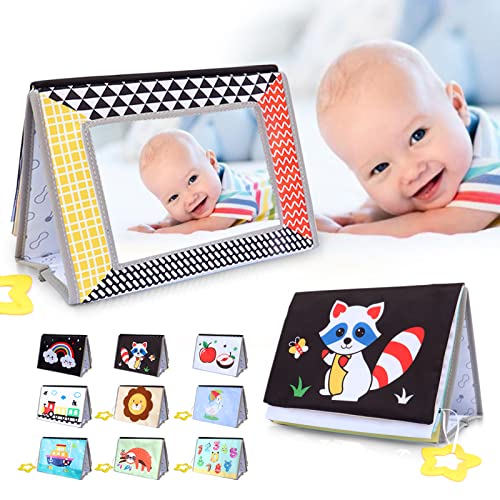 Baby Toys For 0-6 Months - Tummy Time Mirror Toys With High Contrast Soft Book, Fun Infant Toys For Babies 0-3-6 12 Months Brain Development, Beautiful Montessori Toys For Newborn As Boy/Girl Gifts #TOP2
