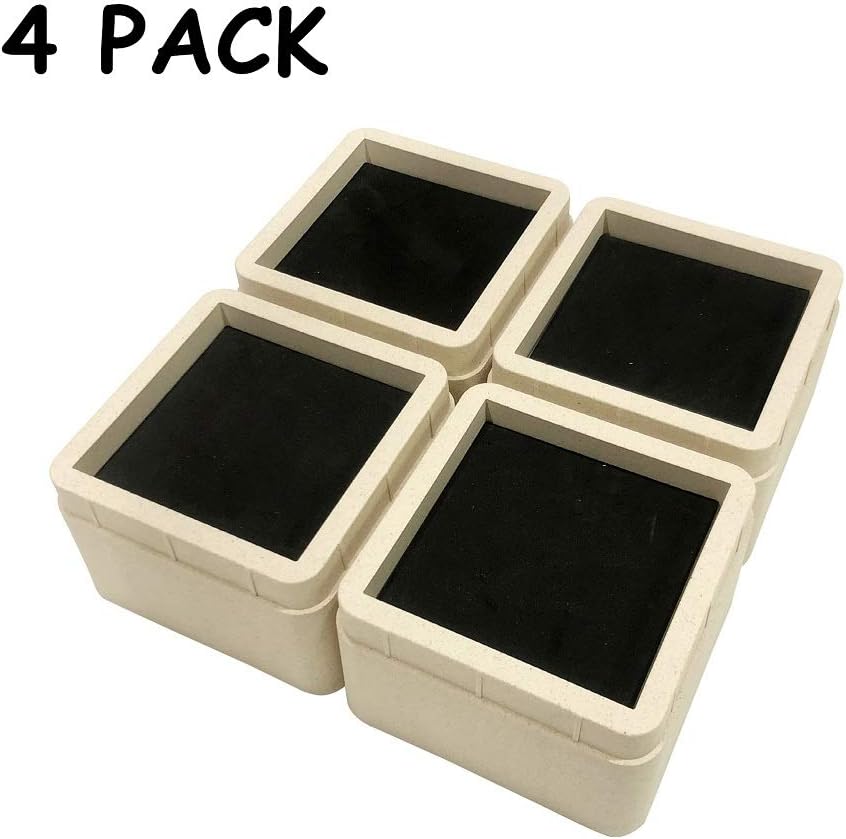 Adjustable Bed Risers Furniture Risers 3 inch - 4 Pack Square Shaped Stackable Heavy Duty Risers for Sofa, Table, Chair, Couch, Dorms - New Bamboo and Plant Fiber, Beige