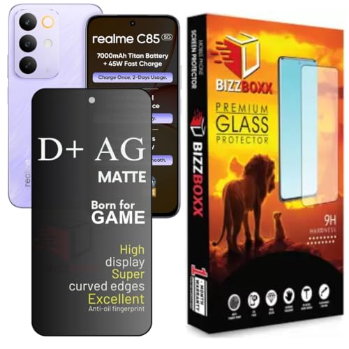 Image of D+ AG Matte Tempered Glass Screen Guard Protector For realme C85 5G Temper Glass Anti Fingerprint Gaming Special With Camera Cut (For realme C85-6.8 Inch)- Pack of 1