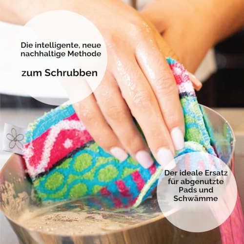 Skoy Scheuerschrubben, Nicht kratzend, wiederverwendbar, für Küche und Haushalt, umweltfreundlich, spülmaschinenfest, plastikfreie Verpackung, 4 Stück