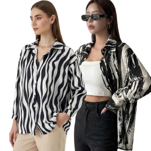 Image of GRECIILOOKS Women's Rayon Oversized Shirt | Korean Style Long Sleeve Oversized Button Down Shirts |Comfortable Rich Top for Office & Casual Outfits (Available in Plus Size)