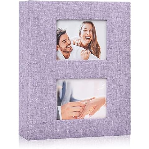 HoneyAce Photo Album 4x6 200 Photos Black Inner Page Linen Material Cover Window Design Cover