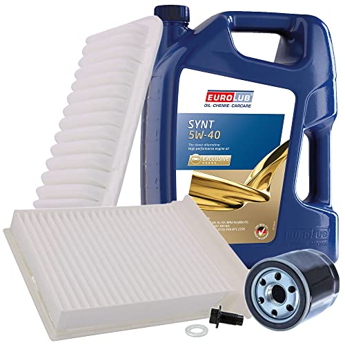 ATEC Germany Inspektionspaket Filterset mit 1x Ölfilter, 1x Luftfilter, 1x Innenraumfilter, 1x Ölablassschraube, 1x Motoröl 5W-40 SYNT SAE 5 l, KOMPATIBEL MIT - CITROËN C1, PEUGEOT 107