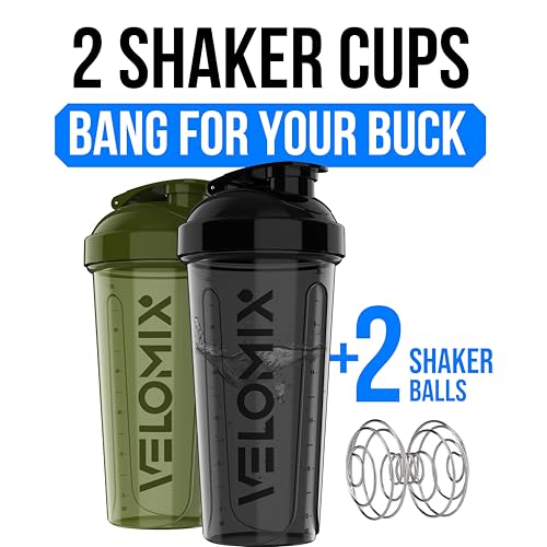 Image of VELOMIX -2 Pack- 28 oz Protein Shaker Bottles for Protein Mixes - 2x Wire Whisk | Leak Proof Shaker Cups for Protein Shakes and Pre Workout | Protein Shaker Bottle Pack (A9) Green /Black