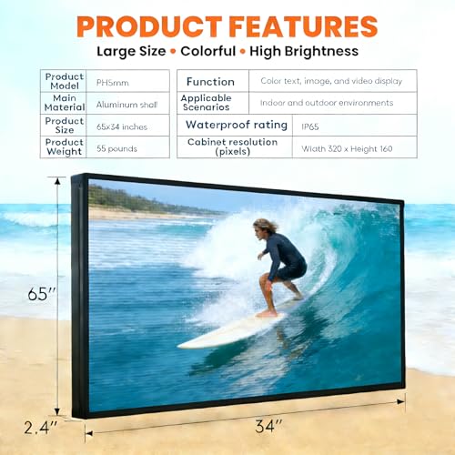 Image of P5 Programmable LED Sign 65 inchx34 inch IP65 Waterproof Outdoor Digital Display with WiFi & USB Control - High-Res Scrolling Display,Custom Images & Video for Business