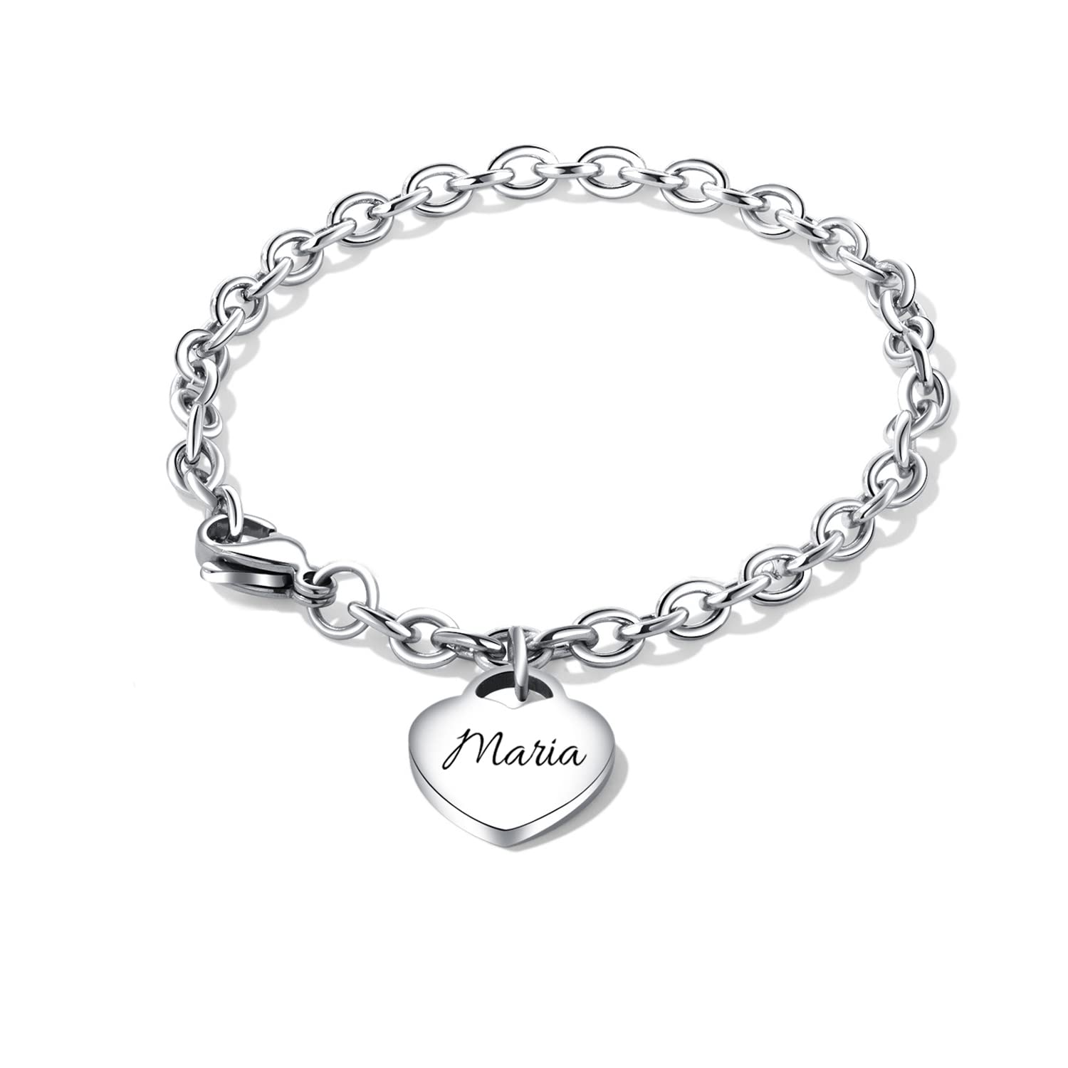BefadaPulsera personalizada, pulsera personalizada de nombre, pulsera de acero inoxidable de moda simple con forma de corazón colgante de plata joyería de pulsera