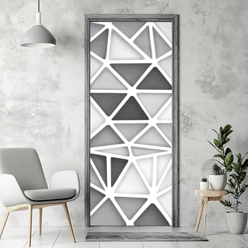 arricraft 2 hojas de bloques blancos y grises autoadhesivos para puerta, 80 cm x 200 cm, bloques de color triangulares, murales de puerta, calcomanías de PVC removibles para decoración de dormitorios