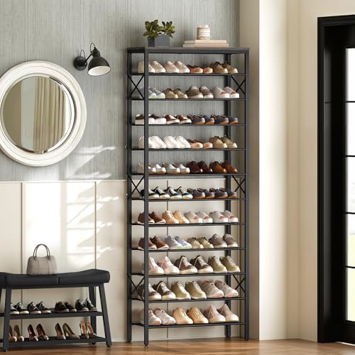 YATINEY 12 Tier Shoe Rack, Large Capacity Shoe Storage Organizer Holds 48 Pairs, Sturdy and Stable, for Entryway, Hallway, Closet, Dorm Room, Charcoal and Black SS12BC by YATINEY - Used condition - Image 2