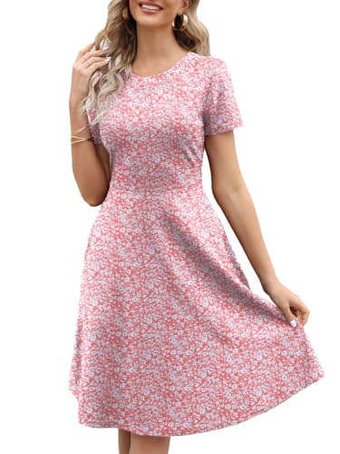 Image of Women's 2026 Fit and Flare Dress Summer Casual Elegant Vintage Floral Printed Work Party A-line Dress with Pockets 162