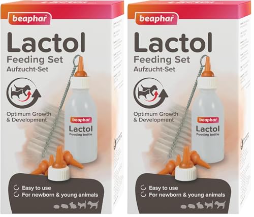 beaphar - Lactol Aufzucht Set - 1 Flasche + 1 Reinigungsbürste + 4 Sauger - Für Hunde, Katzen Und Kleintiere - Hilfestellung Bei Der Nahrungsaufnahme - Spülmaschinenfest (Packung mit 2)