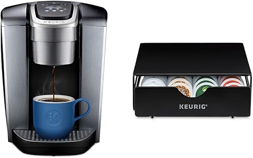 Keurig K-Elite - Cafetera de cápsulas K-Cup de una sola porción, plata cepillada y cajón de almacenamiento delgado no rodante, almacenamiento de