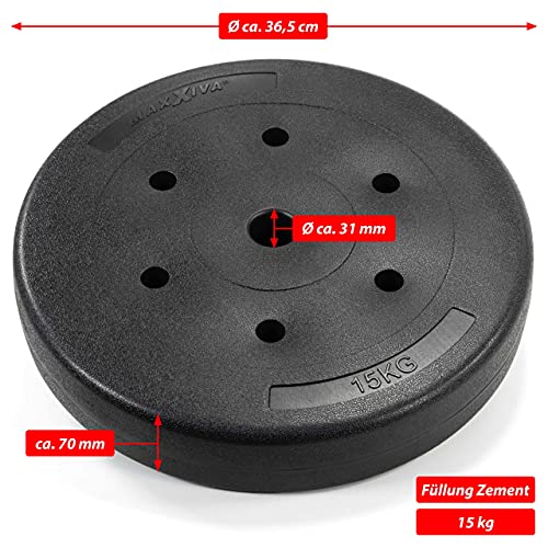 Foto von MAXXIVA Hantelscheiben-Set Zement 2 x 15 kg Ersatzgewichte für Muskelaufbau Krafttraining Fitness-Zubehör Gewichtheben Gewichtsscheiben 30 kg