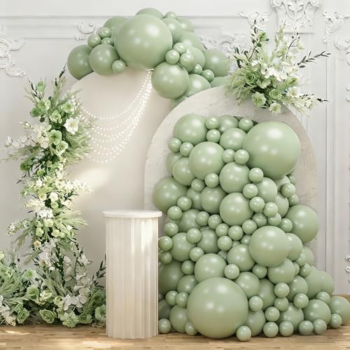 Image of 108Pcs Double Stuffed Dusty Green Balloon Garland Arch Kit