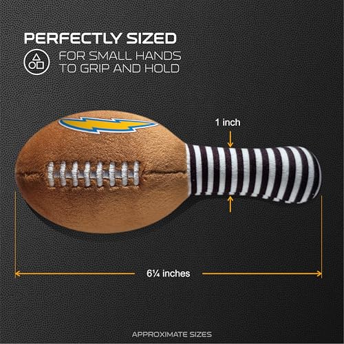 Image of Los Angeles Chargers Plush Football Rattle by Smilo - Officially Licensed NFL Baby Rattle Toy - Soft Baby Rattle with Bell - for Babies and Toddlers from 3 Months