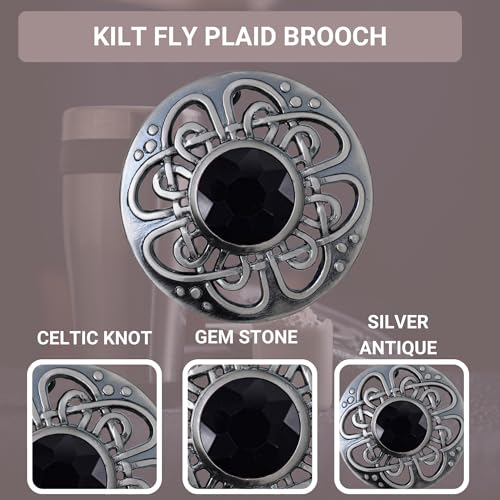 Elegant Culloden Plaid Brooch – Scottish Kilt Fly Plaid Brooch Intricate Celtic Knot in Pewter with Gemstone 3-Inch Diameter – Ideal for Scottish Kilts & Formal Wear3