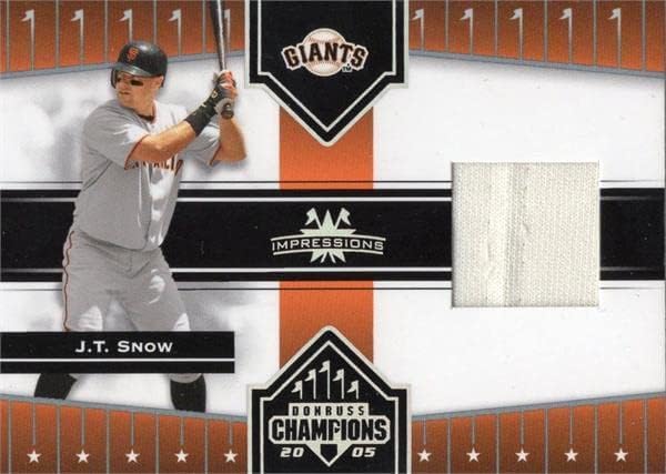 J.T. Snow player worn jersey patch baseball card (San Francisco Giants) 2005 Donruss Champions Impressions #107 - MLB Game Used Jerseys