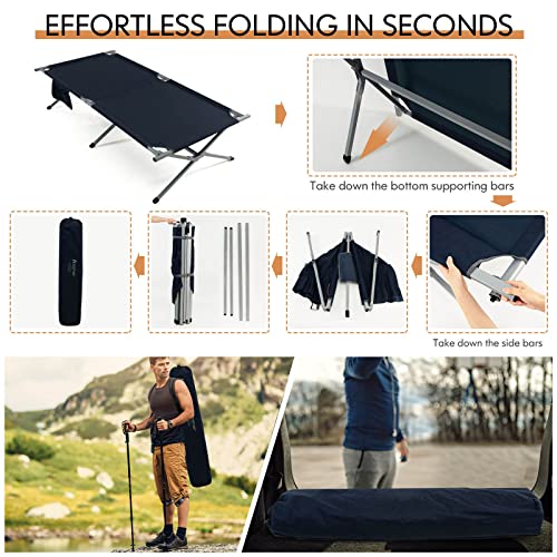 TANGZON Folding Camping Bed for Adults, 106CM Extra Wide Heavy Duty Sturdy Camp Bed with Side Pocket & Carrying Bag, Portable Outdoor Sleeping Cot for Office Picnic Travel Road Trip, 150KG Capacity - Image 5