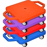 4 Pieces Sports Scooter Board with Handles Plastic Casters Floor Scooter Board Sitting Scooter Board for Kids Children Gym Indoor Outdoor Activities Play Equipment, 11.8 x 11.8 inch (Bright Color)