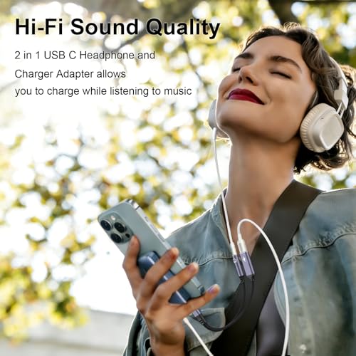 Image of Tobfit USB C to 3.5mm Jack and Charger Adapter, 2-in-1 USB C to Aux Audio Jack Adapter with PD 60W Fast Charging Compatible with iPhone 16 Pro Max /15 Pro Max, Galaxy S24 /S23 Ultra, Pixel, iPad Pro