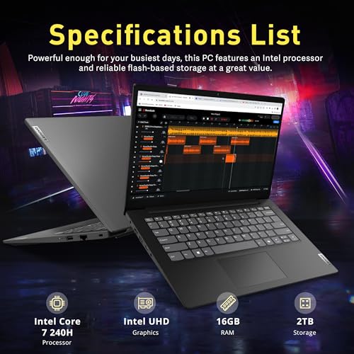Image of Lenovo V14 G5 Hybrid Work 14 inch FHD Laptop, Intel Core 7-240H, 16GB RAM, 2TB Storage(1TB SSD+1TB Docking Station Set), Intel UHD Graphics, Wi-Fi 6, HD Webcam, Win 11 Pro, Black
