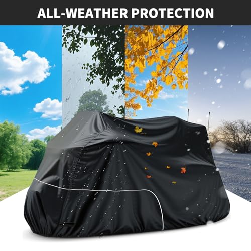Image of Motorcycle Cover Heavy Duty 300D Waterproof for Touring Ultra | Fits for Harley Davidson Ultra Ltd, Road Glide Ltd, Honda Goldwing, BMW, Indian Motorcycle Accessories, 110 Inch Black