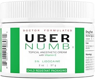 Uber Numb 5% Lidocaine Topical Numbing Cream Maximum Strength, 2 oz, Pain Relief Cream Anesthetic Cream Infused with Vitamin E and Allantoin