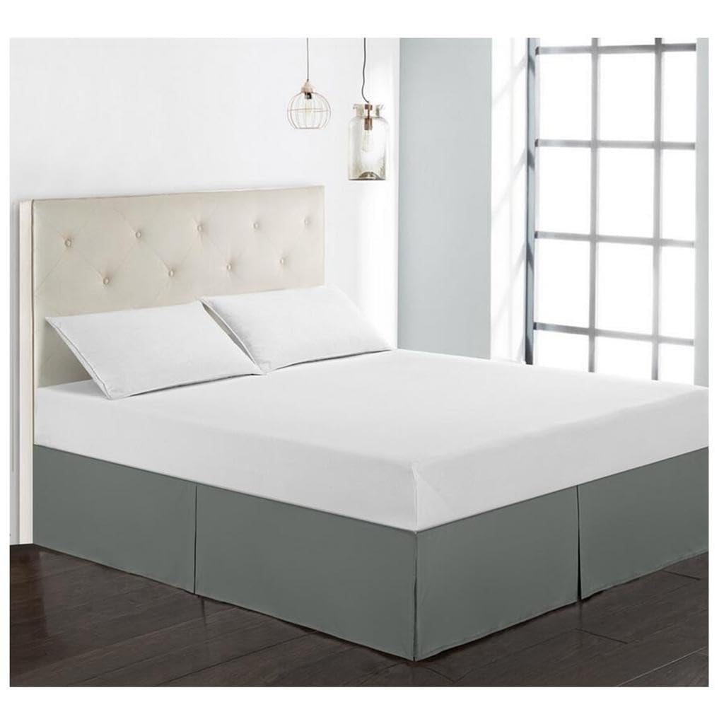 Solid Color Hotel Pleated Bed Skirt Wrinkle & Fade Resistant Gray_Queen-picture-13