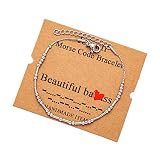 Picture of JoycuFF Morse Code Bracelets for Sister Daughter Best Friend Funny Birthday Christmas Gifts for Women Fashion Silver Chain Bracelet Encouragement Motivational Secret Message Jewelry