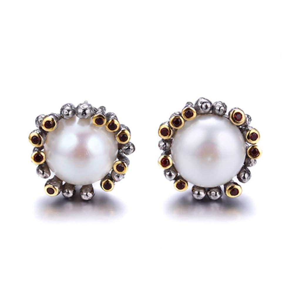 Orecchini a Bottone in Cristallo, Orecchini for Donne Ragazze, Regali for Sorelle, Orecchini in Argento 925 con Perle a Bottone con Gioielli Fatti a Mano in Granato for Regali da Donna,