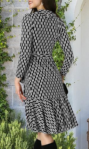 Image of KOH KOH Womens Long Sleeve Wrap Ruffled Wedding Guest Print Mini Dress