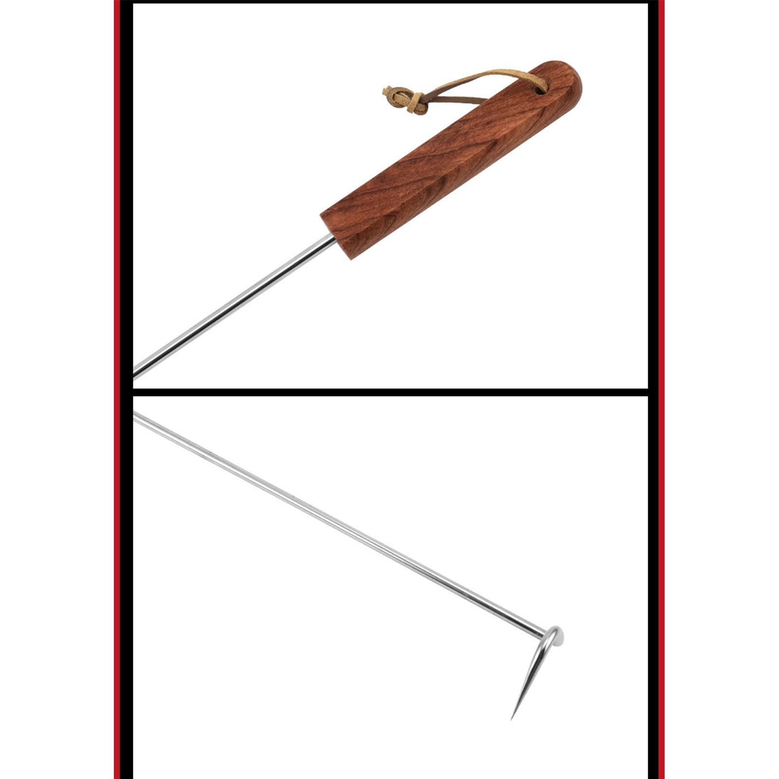 Pigtail Food Flipper, 12 Inch Meat Turner Hook, Stainless Steel Bbq Meat Flipper With Wooden Handle,Great Tool for BBQ,Turning Vegetables and Meats