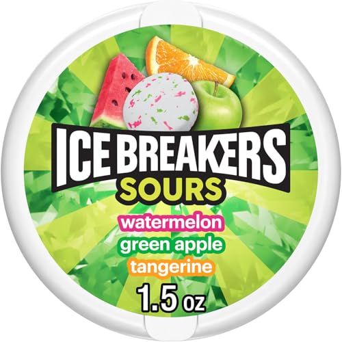 ICE BREAKERS Sours Assorted Fruit Flavored Sugar Free Mints Tin, 1.5 oz