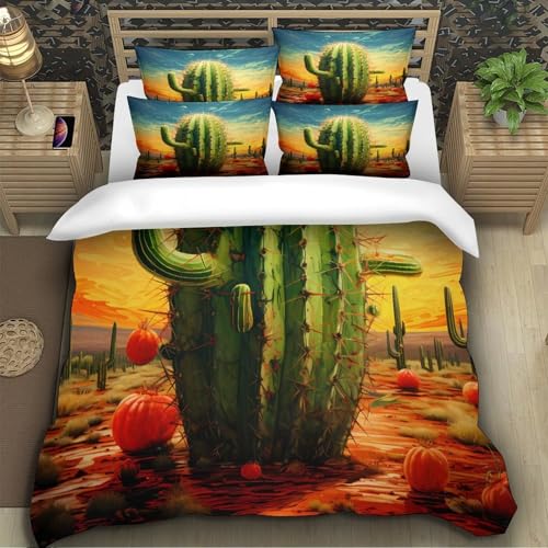 Housse de couette désert de cactus 140x200cm lit simple en microfibre douce avec fermeture - 5
