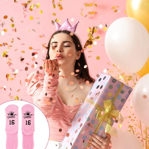 Onperpoe Pink Fluffy 16th Birthday Gifts for Girls - Comfortable Long Bed Socks Stockings - Image 5