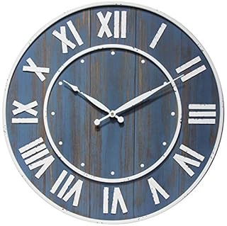 Infinity Instruments Wine Barrel 24 inch Wooden Oversized Large Numbers Living Room Farmhouse Rustic Decor Battery Operated Wall Clock, Blue (B089KVXTWK)