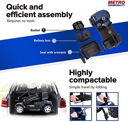 Metro Mobility Compact Travel Electric Power Mobility Scooter for Adults - 265 lbs Max Weight, 4 Wheel, 18 in Width Thick Leather Seats, Large Capacity Lead-Acid Battery - Blue - Thumbnail 3