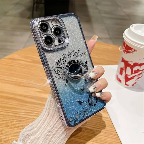 Support d'anneau paillettes et coque antichoc fleur pour iPhone 15 Pro Max