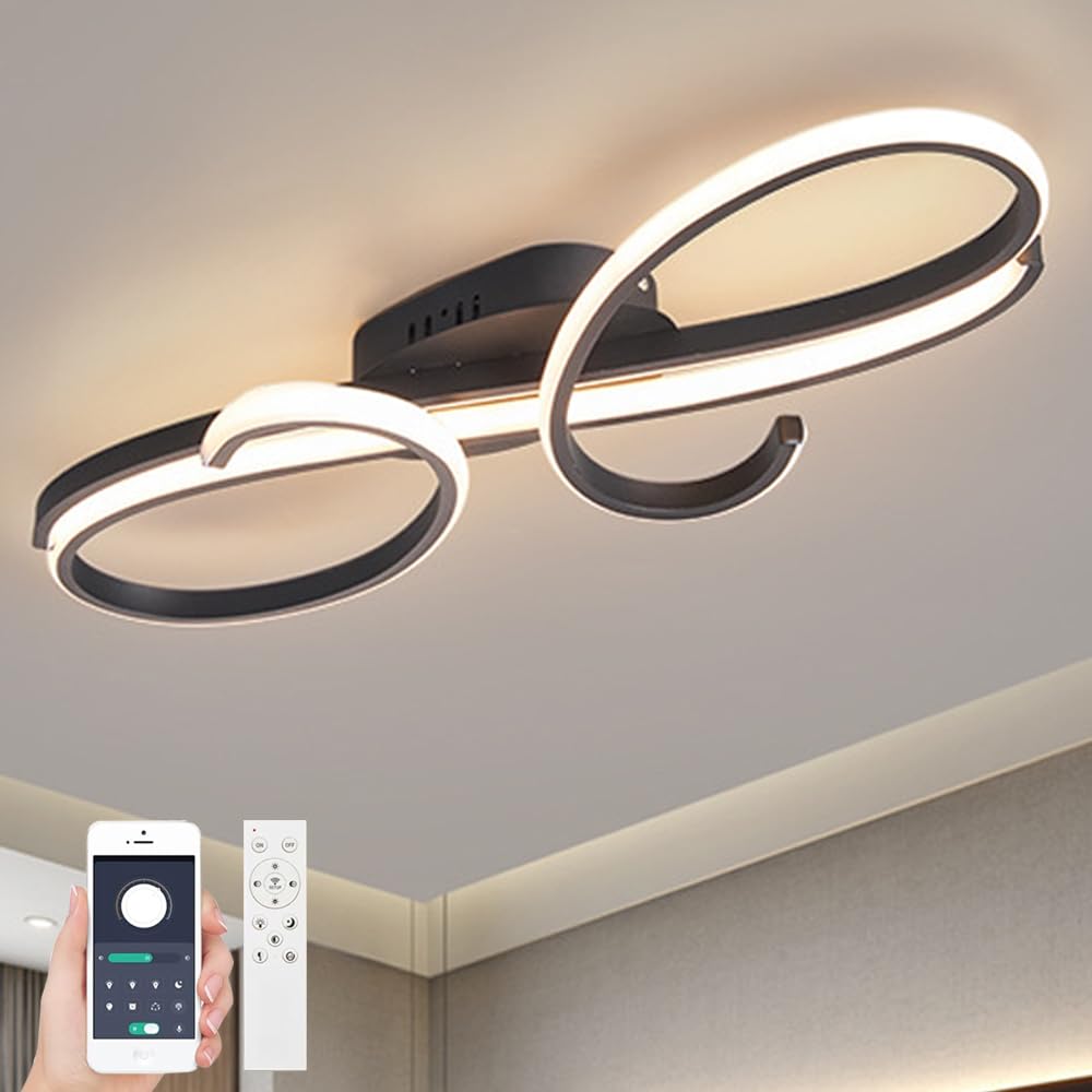 WSXEDC Modern LED Ceiling Lights，Creative Dimmable Ceiling Lamp with Remote Control for Living Room Bedroom Dining Room Corridors (Black, 80cm) — image 1