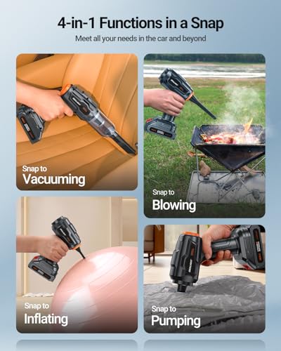 SEALIGHT Handheld Car Vacuum Cleaner, 21000Pa High Power Suction Vacuum Cordless, 4 in 1 Air Duster and Vacuum Cleaner, 18V/120W Portable Vacuum Cleaners for Car Interior, Home, Office, Pet - Image 5