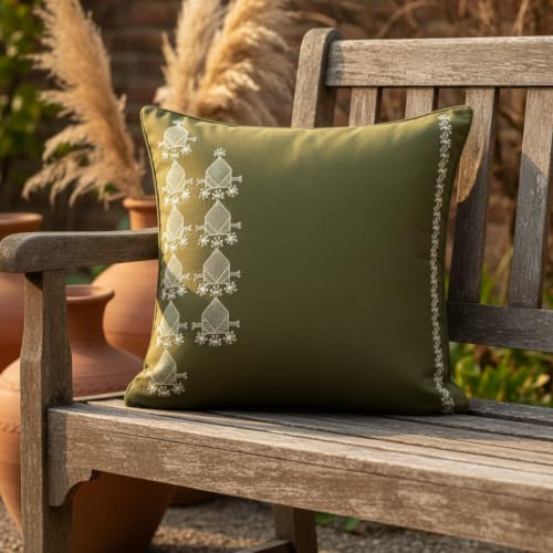 Image of Sacred Geometry Rajasthani Mandana Decorative Cushion Cover for Sofa Couch Living Room Bedroom | Ethnic Traditional Throw Pillow Cover | Hidden Zipper Closure | Pack of 1