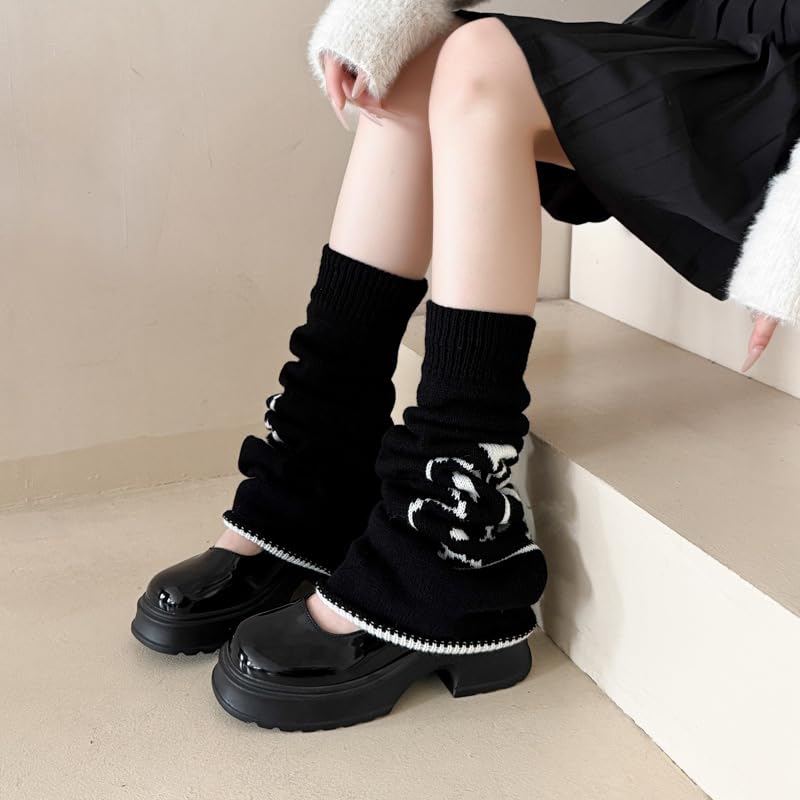 Image of WODECASA Girls Kawaii Leg Warmers Knitted Flared Leg Sleeves Goth Crochet Baggy Cuff Ankle Heap Socks