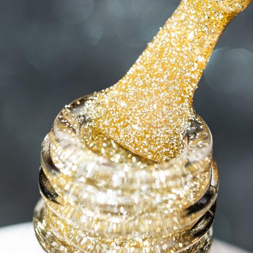BURANO UV Glitzer Nagellack, 7.3ml Reflective Nagel Gel UV lack, Gold Nägel Nagellack Led Holographisch Gel Polish Curing Need S22