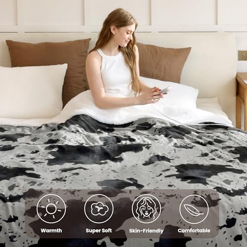 Image of Heated Blanket King Blanket - Fast Heating Electric Blanket, Soft Flannel Heated Throw with 4 Time Settings,10 Heating Settings, Warm Gifts for Women & Mom & Grandma